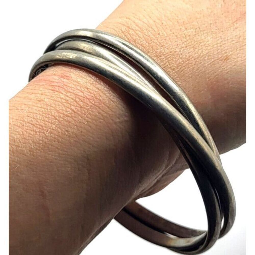 3 Interlocking Bangle Bracelets Stainless Steel 2.6 in dia